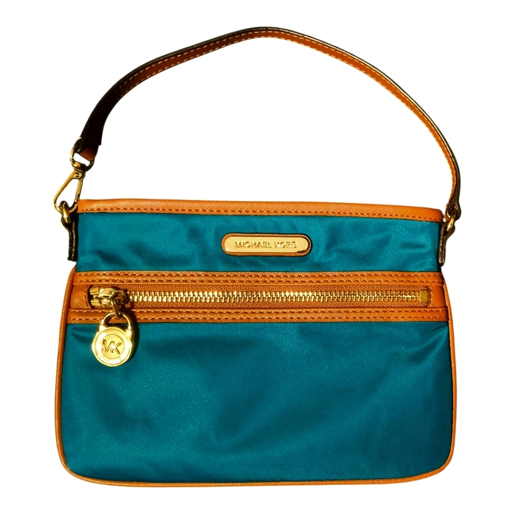 Michael Kors Teal Mini Bag / Wristlet with Leather Trim